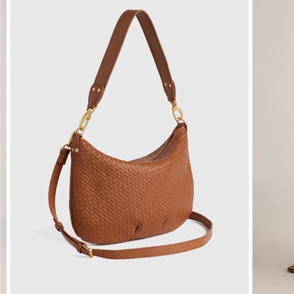 Quince Italian Leather Convertible Crescent Handwoven Shoulder Bag cognac - Picture 3 of 10